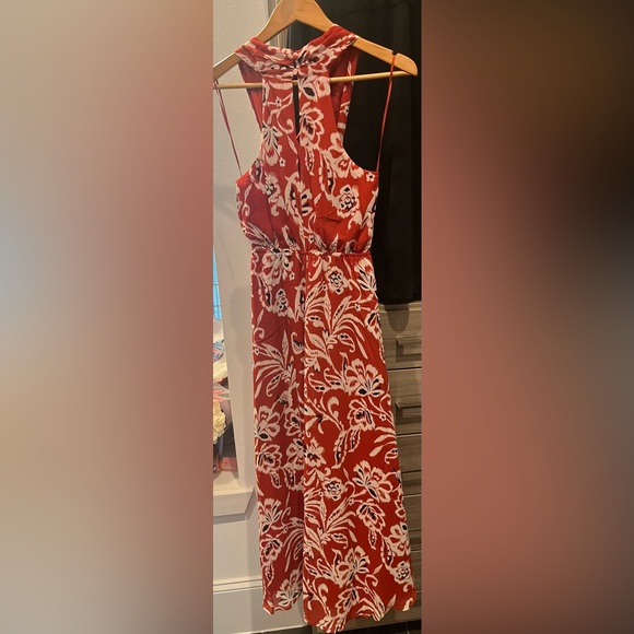 Express Rustic Red and White Halter Maxi Dress Wrap Tie Front - Picture 2 of 3